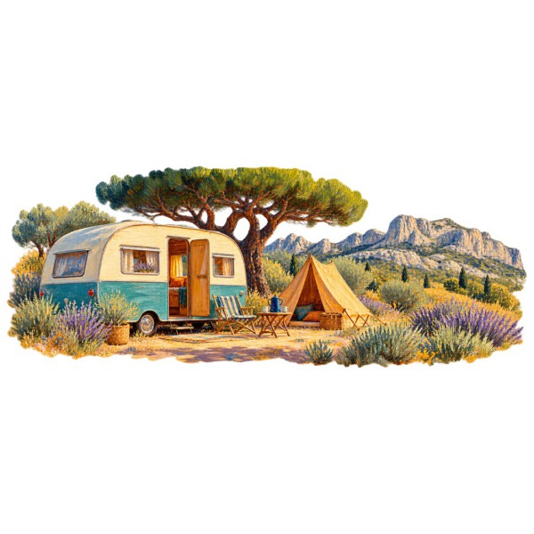 Mug vacances - Camping rétro, décor à plat