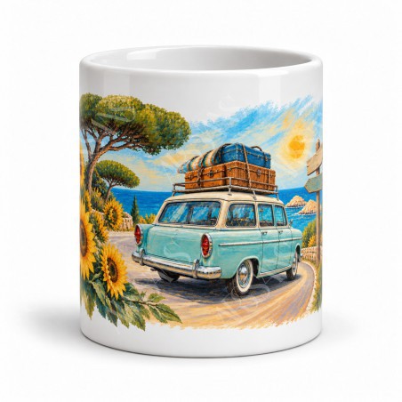 Mug rétro - Route des vacances, façon tableau, vue de face