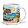 Mug rétro - Route des vacances, façon tableau, anse à droite