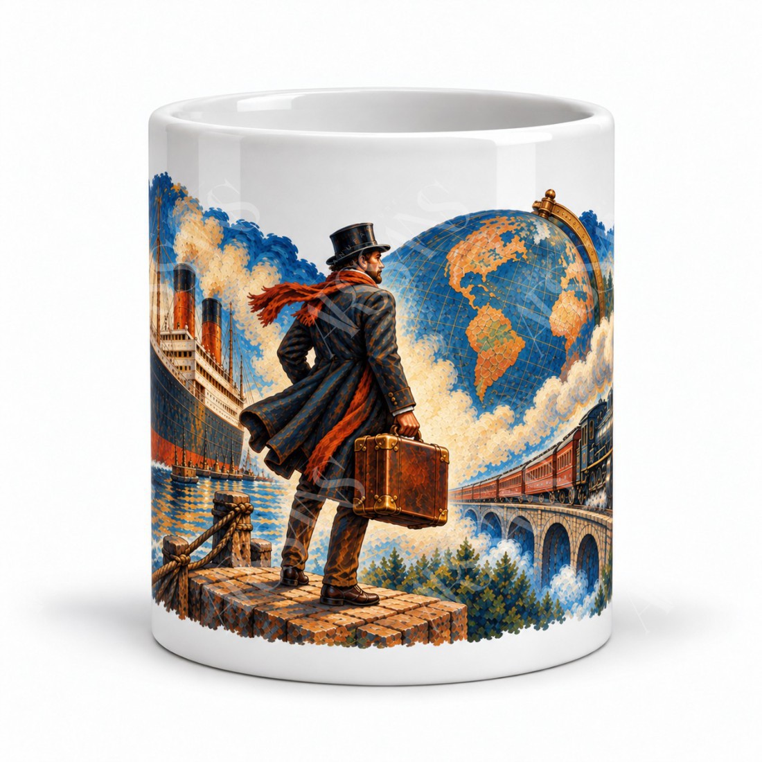 Mug Jules Verne - Le Tour du monde en 80 jours, façon tableau, vue de face