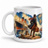 Mug Jules Verne - Le Tour du monde en 80 jours, façon tableau, anse à gauche
