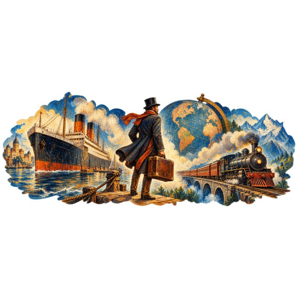 Mug Jules Verne - Le Tour du monde en 80 jours, façon tableau, décor à plat