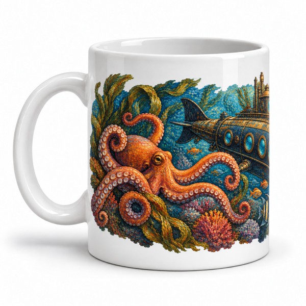 Mug Jules Verne - Vingt mille lieues sous les mers, façon tableau, anse à gauche