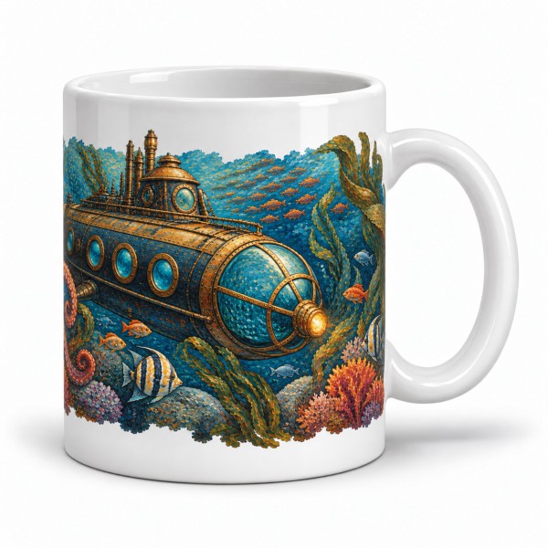 Mug Jules Verne - Vingt mille lieues sous les mers, façon tableau, anse à droite
