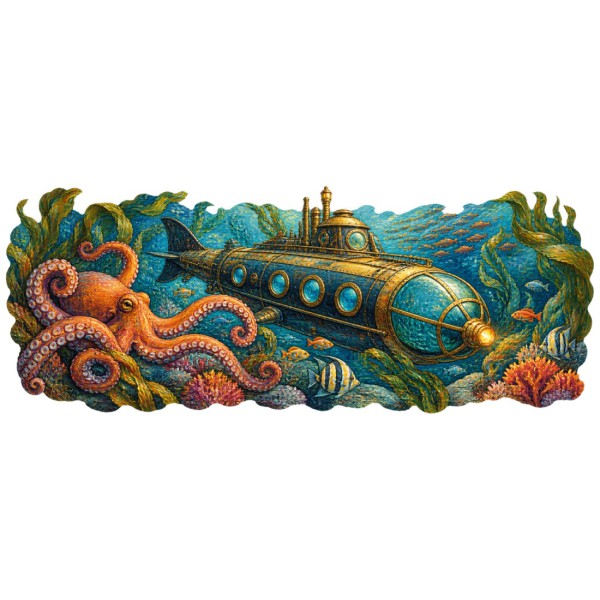 Mug Jules Verne - Vingt mille lieues sous les mers, façon tableau, décor à plat