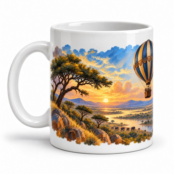 Mug Jules Verne - Cinq semaines en ballon, façon tableau, anse à gauche