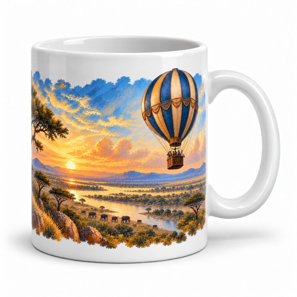 Mug Jules Verne - Cinq semaines en ballon, façon tableau, anse à droite