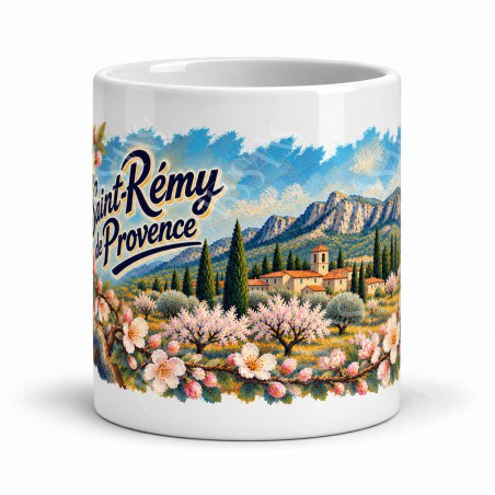 Mug Provence - Amandiers en fleurs, façon carte postale, vue de face