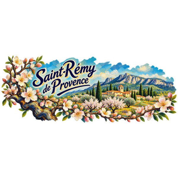 Mug Provence - Amandiers en fleurs, façon carte postale, décor à plat