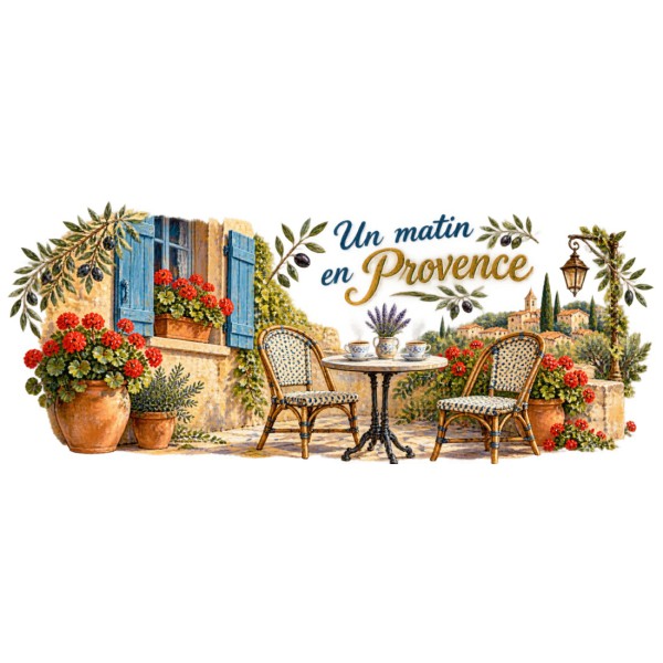 Mug Provence - Terrasse et café du matin, décor à plat