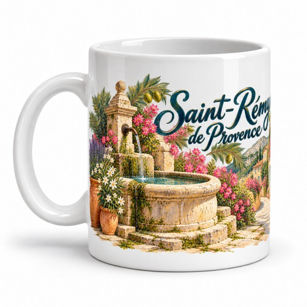 Mug Provence - Fontaine et ruelle fleurie, anse à gauche