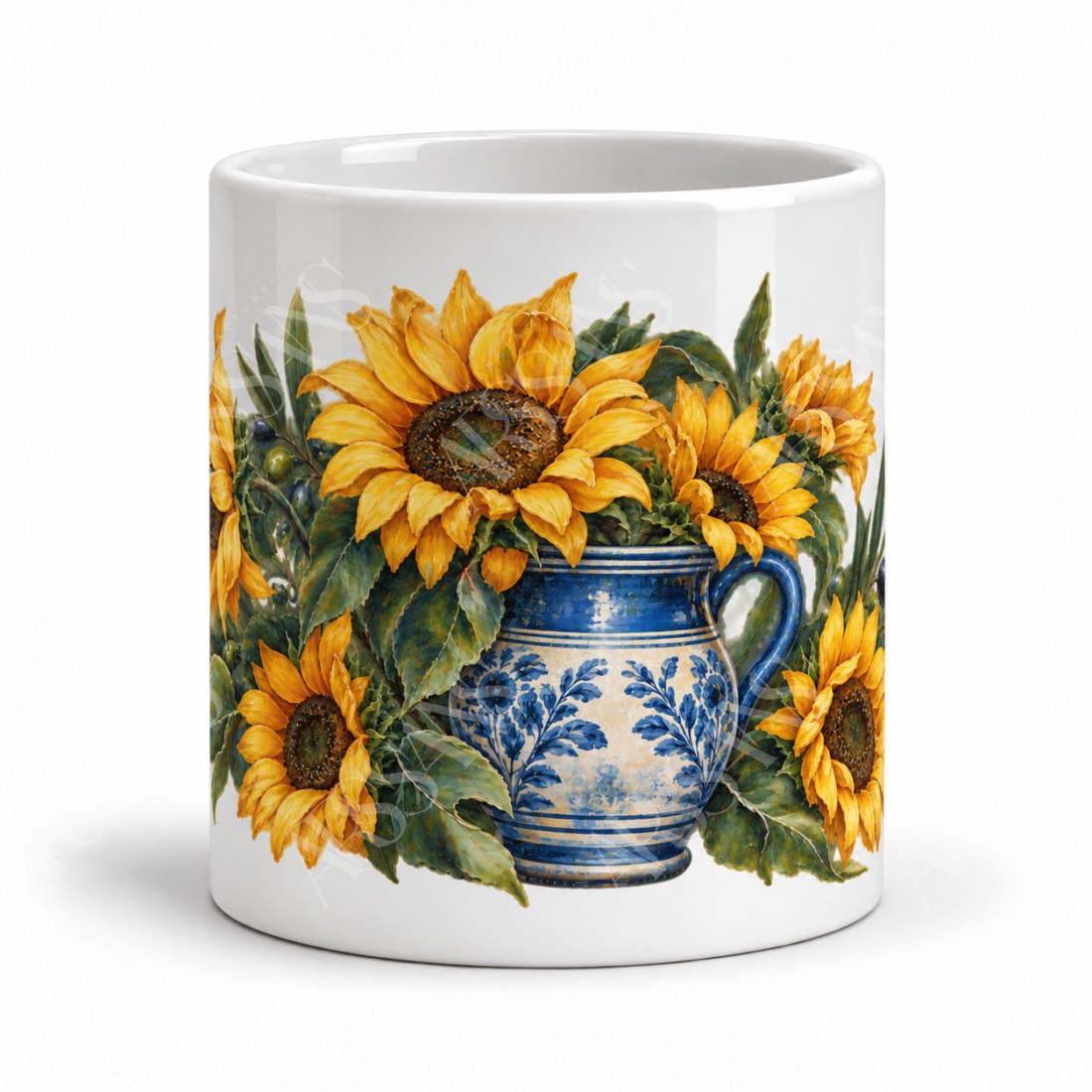 Mug fleurs - Tournesols dans un pichet, vue de face