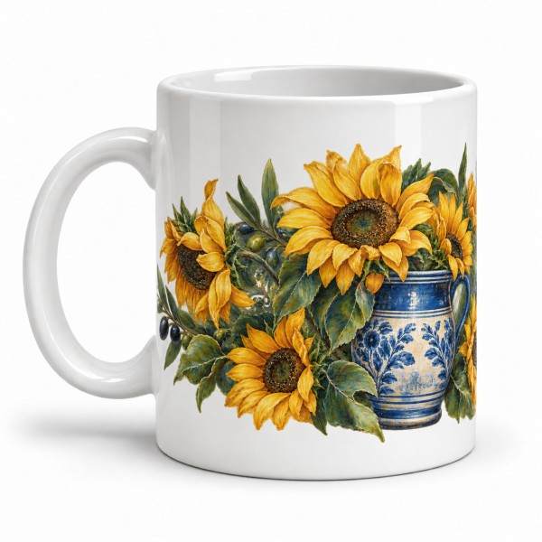 Mug fleurs - Tournesols dans un pichet, anse à gauche