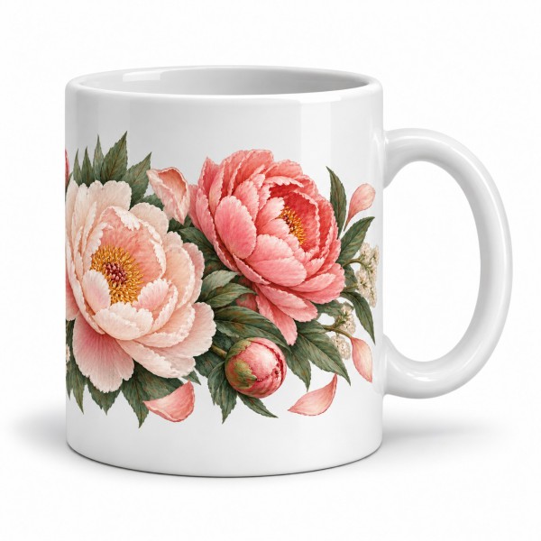 Mug fleurs - Brassée de pivoines, anse à droite