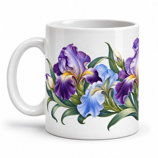 Mug fleurs - Iris et feuillage, anse à gauche