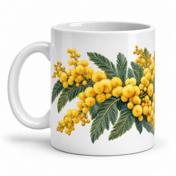 Mug fleurs - Mimosa en fleurs, anse à gauche