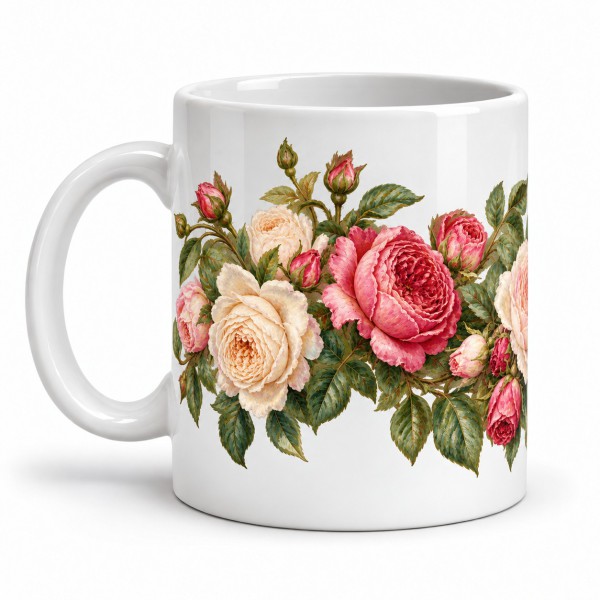 Mug fleurs - Jardin de roses anciennes, anse à gauche
