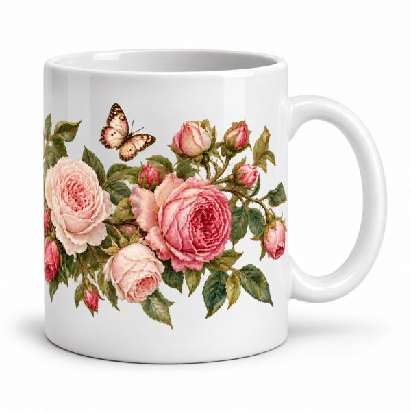 Mug fleurs - Jardin de roses anciennes, anse à droite