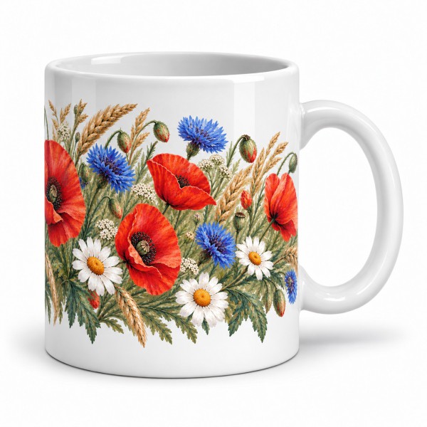 Mug fleurs - Fleurs des champs et coquelicots, anse à droite