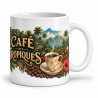 Mug café - Café des Tropiques, façon carte postale, anse à droite