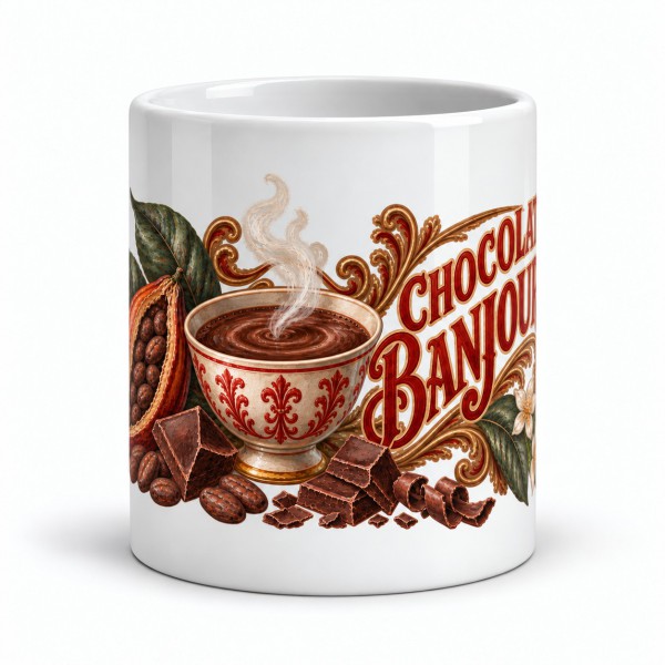 Mug chocolat - Chocolat Banjour, façon carte postale, Manufacture Arssans