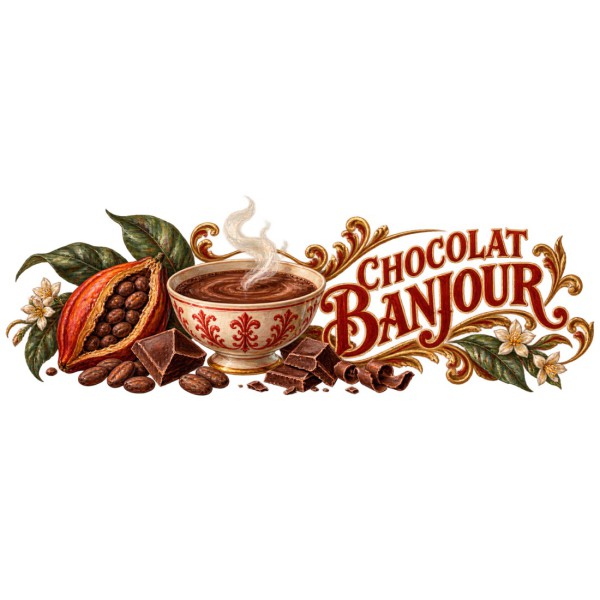 Mug chocolat - Chocolat Banjour, façon carte postale, décor à plat