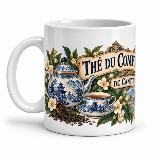 Mug thé - Thé du Comptoir de Canton, façon carte postale, anse à gauche