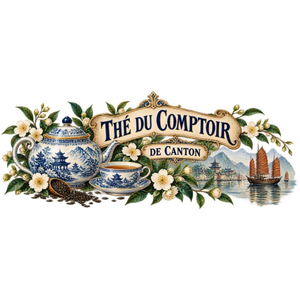 Mug thé - Thé du Comptoir de Canton, façon carte postale, décor à plat
