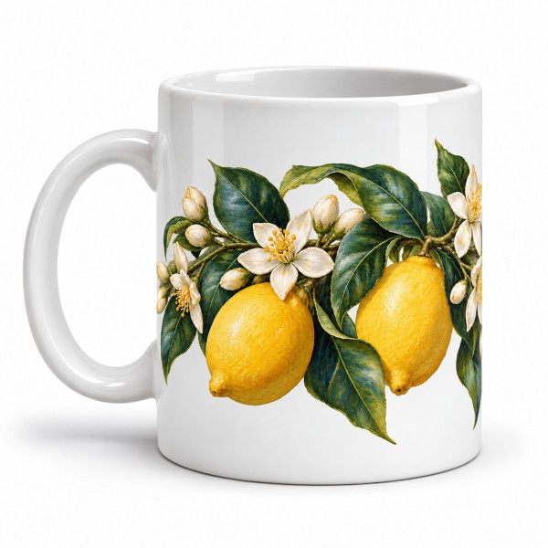 Mug gourmand - Citrons et fleurs de citronnier, anse à gauche