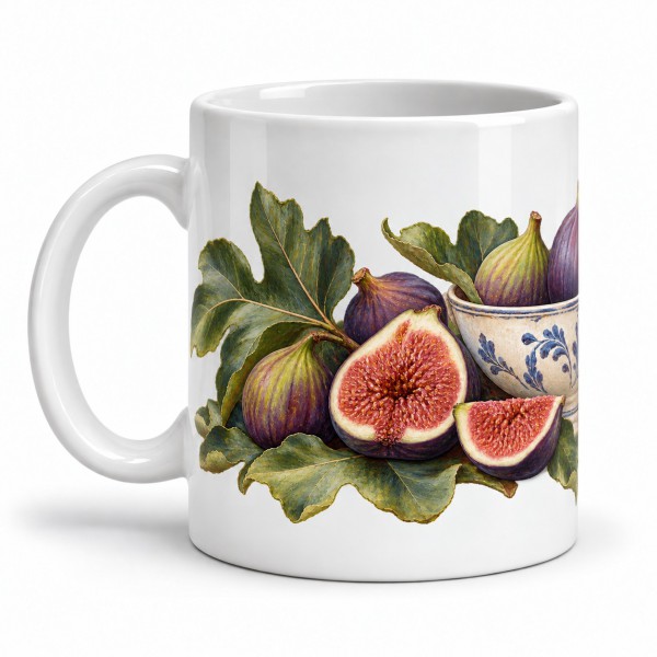 Mug gourmand - Figues et feuilles, anse à gauche