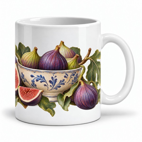 Mug gourmand - Figues et feuilles, anse à droite