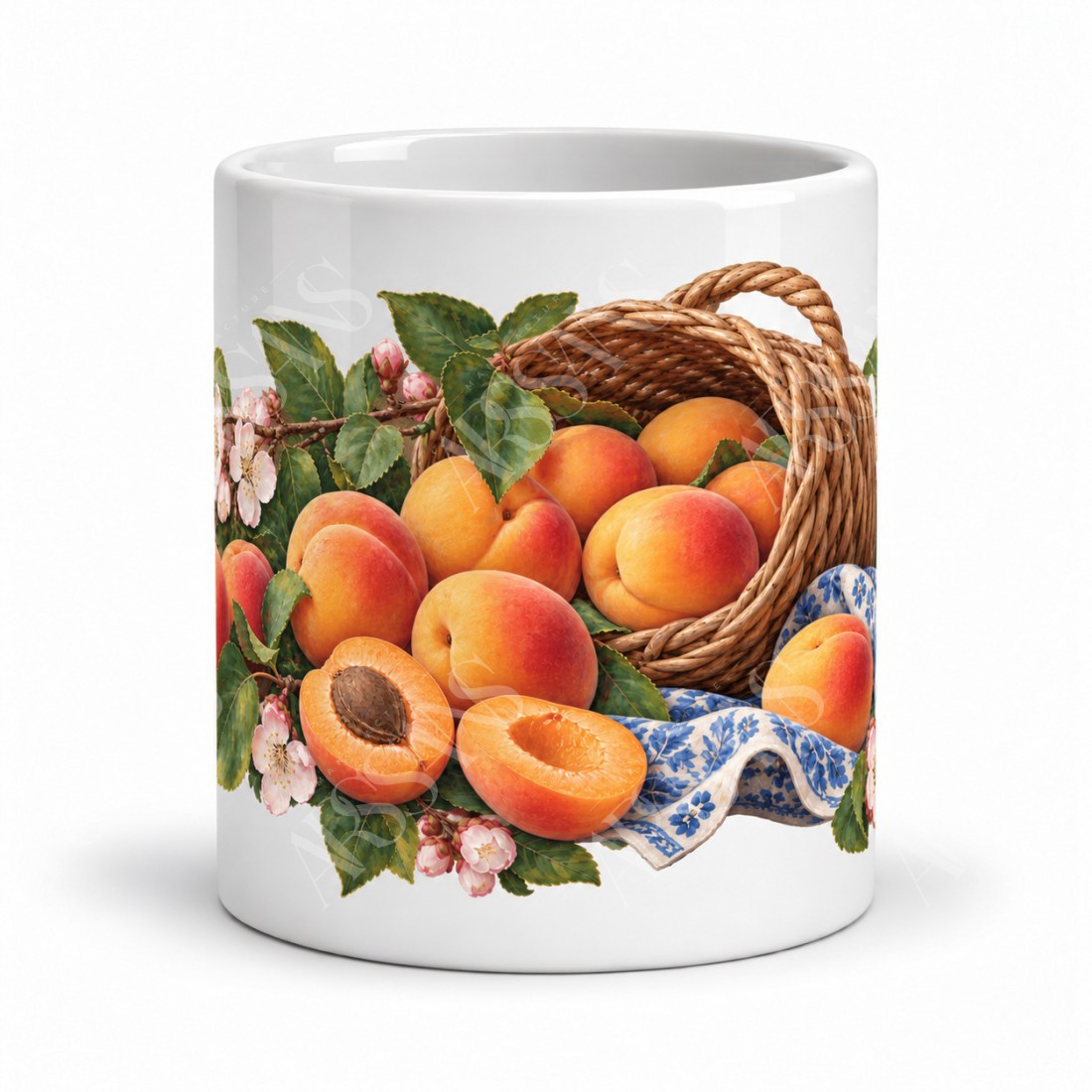 Mug gourmand - Abricots et panier d’osier, vue de face