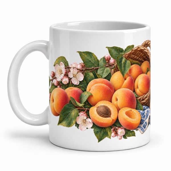 Mug gourmand - Abricots et panier d’osier, anse à gauche