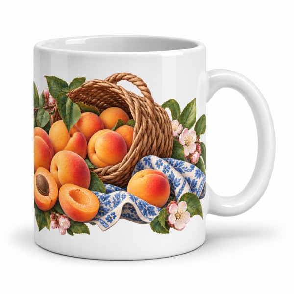 Mug gourmand - Abricots et panier d’osier, anse à droite
