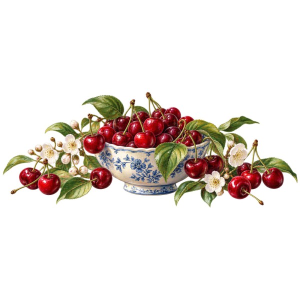 Mug gourmand - Cerises et faïence, façon carte postale, décor à plat