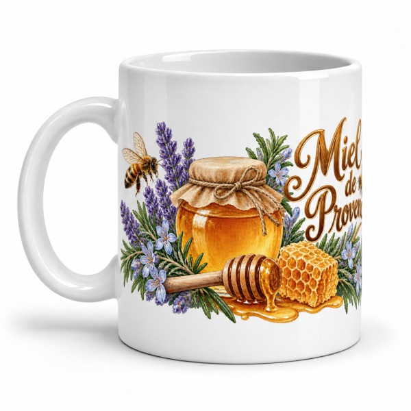 Mug gourmand - Miel, abeilles et fleurs, anse à gauche