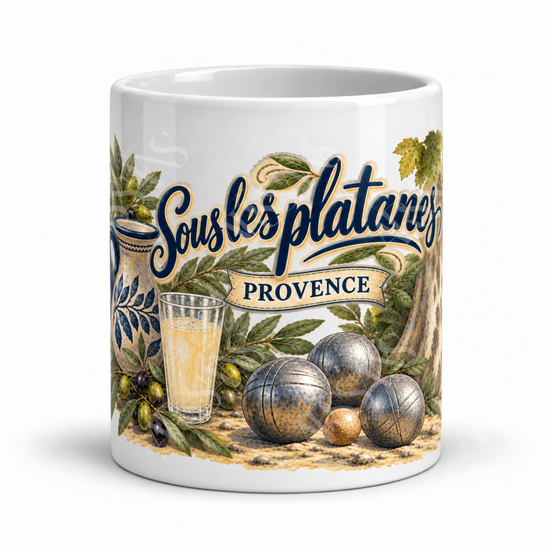 Mug Provence - Anis et partie de pétanque, vue de face