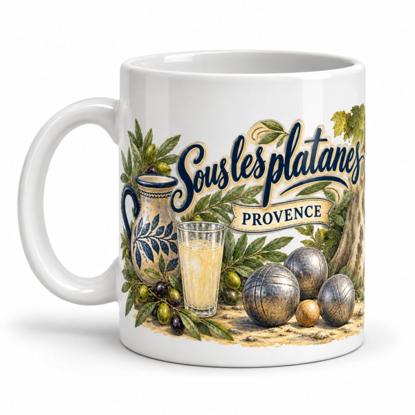 Mug Provence - Anis et partie de pétanque, anse à gauche