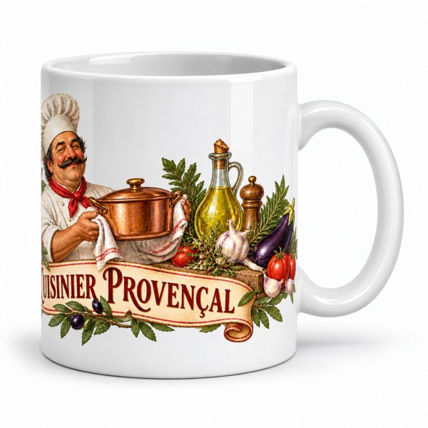 Mug métiers d’autrefois - Le Cuisinier provençal, façon carte postale, anse à droite