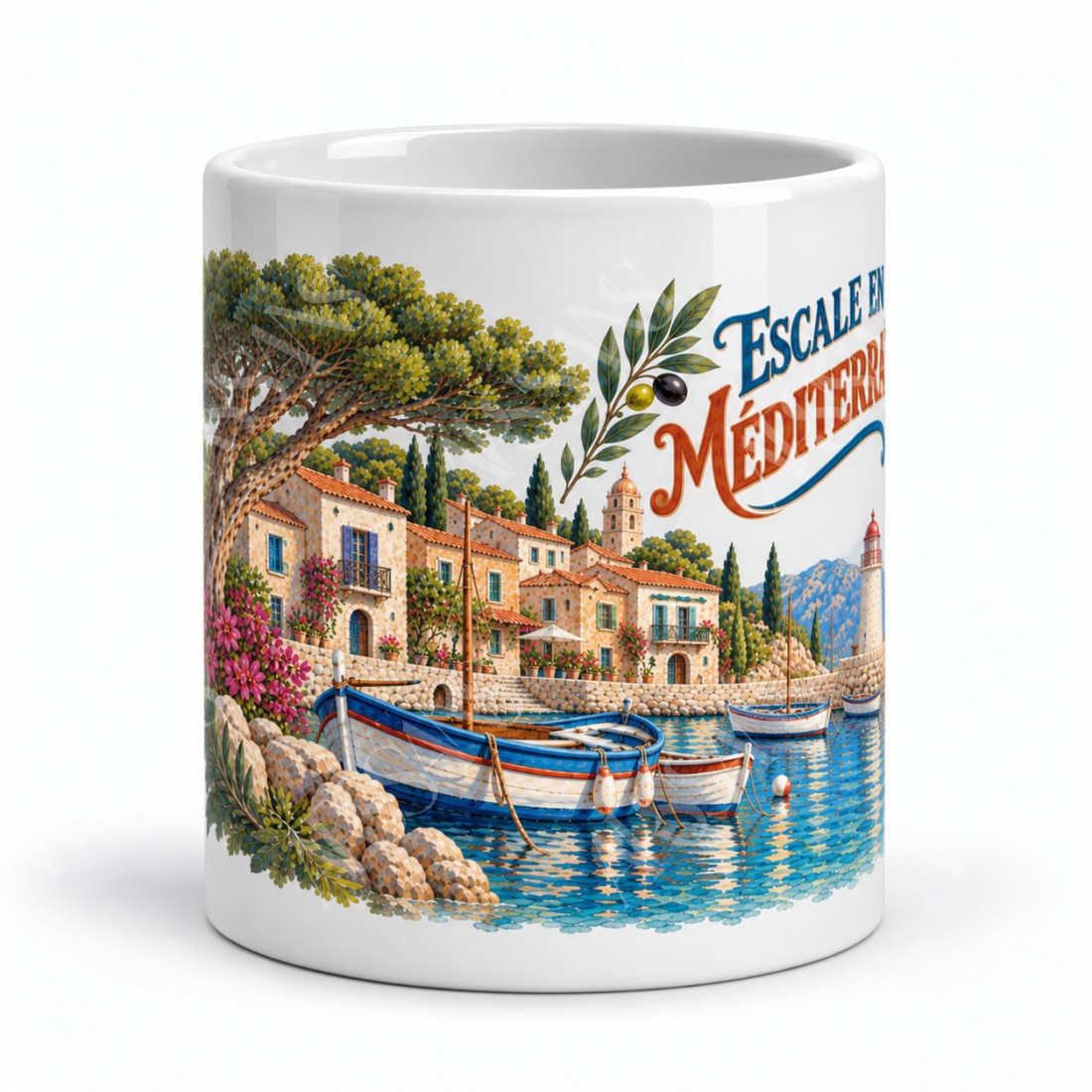 Mug voyage - Escale en Méditerranée, vue de face