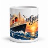 Mug rétro - Paquebot au soleil couchant, vue de face