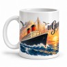 Mug rétro - Paquebot au soleil couchant, anse à gauche