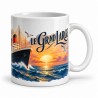 Mug rétro - Paquebot au soleil couchant, anse à droite