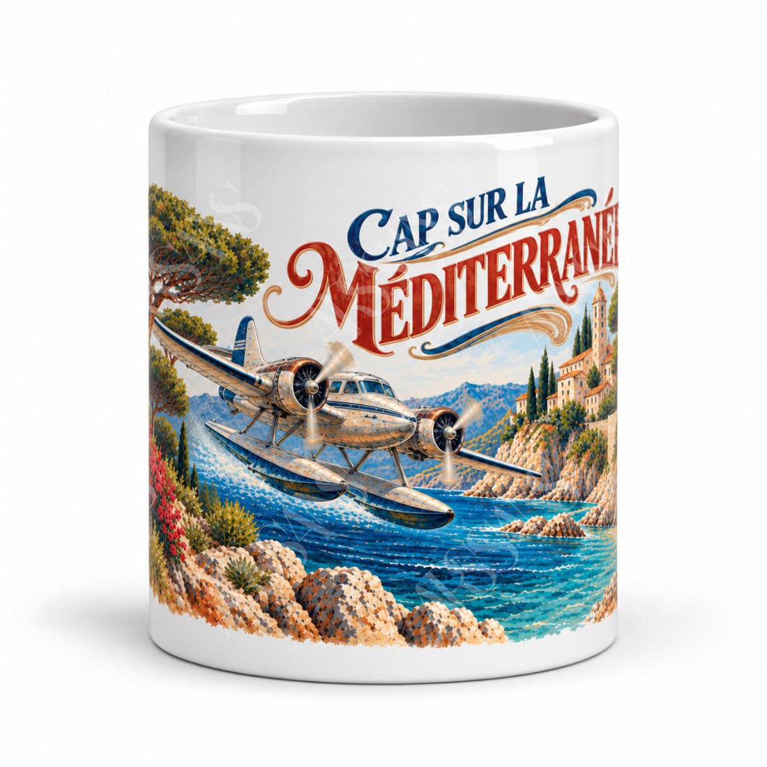 Mug rétro - Hydravion sur la côte, vue de face