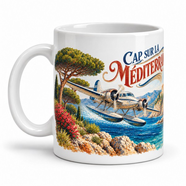 Mug rétro - Hydravion sur la côte, anse à gauche