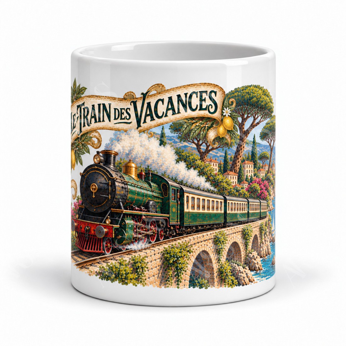 Mug rétro - Train des vacances, vue de face