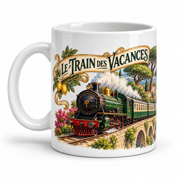 Mug rétro - Train des vacances, anse à gauche