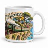 Mug rétro - Train des vacances, anse à droite