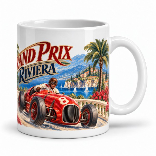 Mug rétro - Grand Prix sur la Riviera, anse à droite