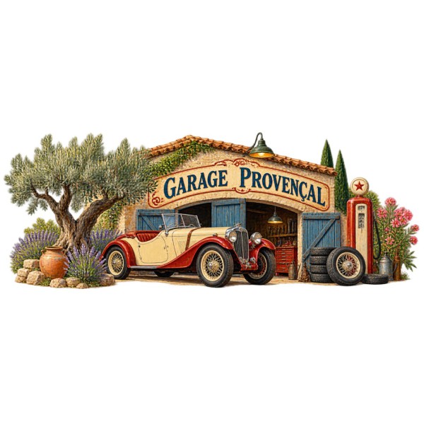 Mug rétro - Garage provençal, décor à plat